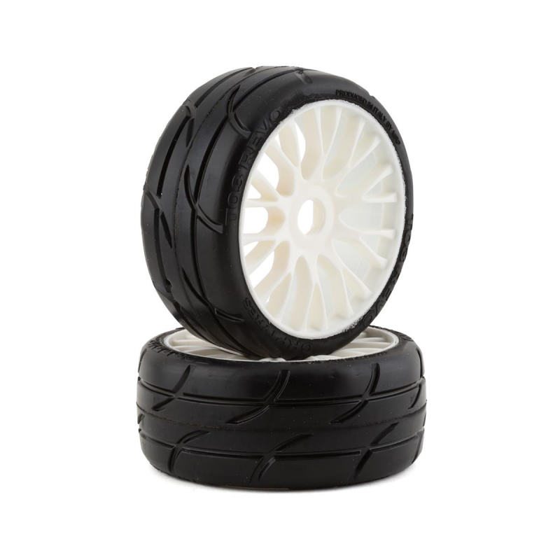 GRP Racing Tires T03 Revo Belted Pre-Mounted 1/8 GT (XM4) Medium Compound w/20 Spoke Flex White (2)