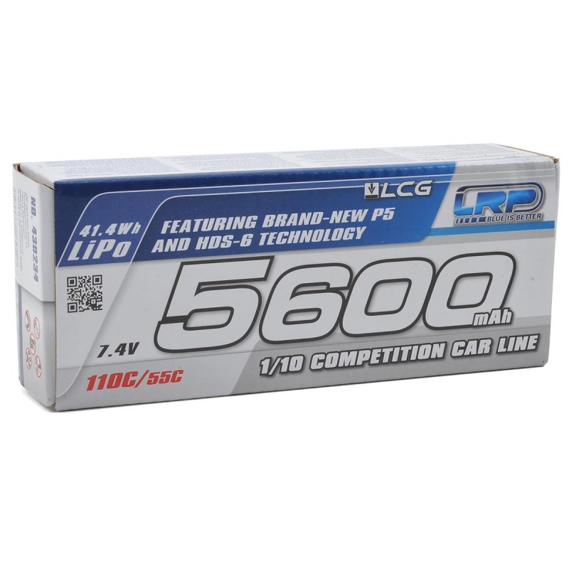 LRP TC LCG P5 2S LiPo 55C Hard Case Battery Pack (7.4V/5600mAh) w/5mm Bullets