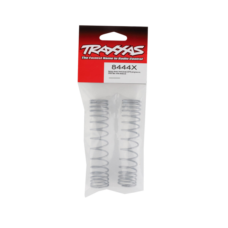 Traxxas Spring, shock, front, 134mm (silver) (GTR) (progressive, 0.833 rate, white stripe) (2)