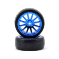 Traxxas Latrax Tires & wheels, assembled, glued (12-spoke blue chrome wheels, slick tires) (2)