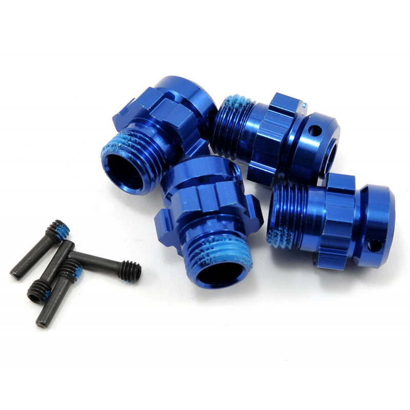 Traxxas X-O1 Wheel hub splined 17mm w/6061-T6 aluminum (blue-anodized) (4) & screw pin 4x13mm (with threadlock) (4) (for 6mm axles)