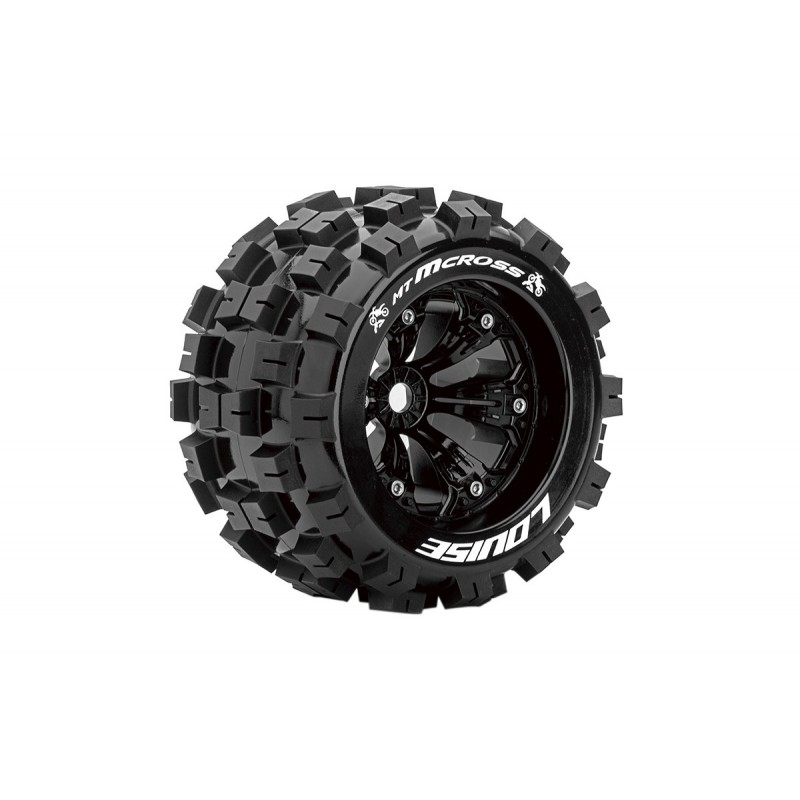MT-MCross 1/8 Monster Truck Tires - Mounted (Sport, 3.8" Black 0" offset Rim HEX 17mm)