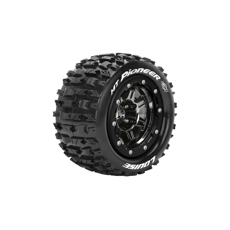 MFX MT-Pioneer Monster Truck Tire (Soft, 1/2 offset Bead-Lock Black Chrome Rim HEX 17mm, Mounted)