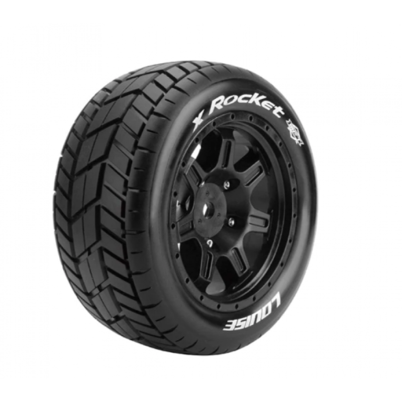 Louise RC  X-ROCKET - Stunt Truck Tire Set - Mounted - Sport - Black Bead-Lock Wheels - Hex 24mm 