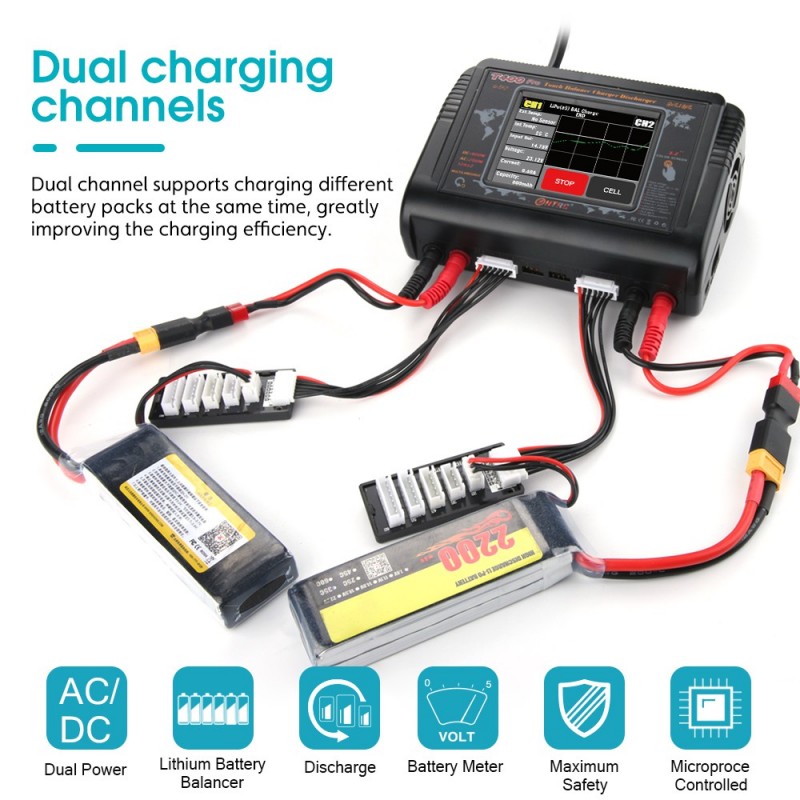 HTRC T400 Pro Duo Smart Touchscreen AC 200W DC 400W Balance Charger/ Discharger