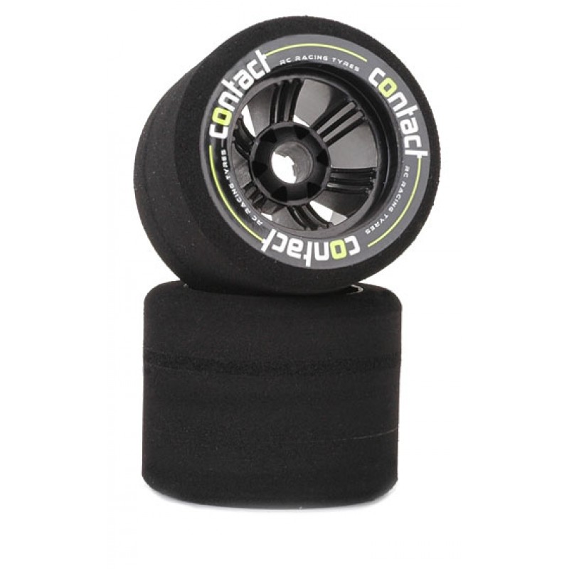 Contact 1/8 Nitro 76mm Foam Rear Tires w/6 Spoke Rim (2) (Black) (32 Shore)